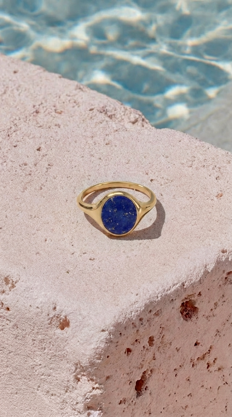 JOOSJE signetring blauw met lapis lazuli en verguld goud van Mélis-Mélos